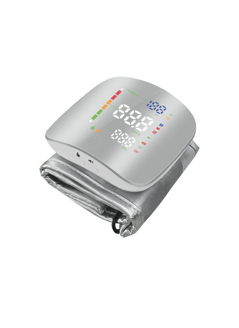 REALBLAD - Blood Pressure Monitor with Arabic Voice Broadcast, Rechargeable 2x99 Readings Memory Wrist BP Monitor, with LED Large Display (SILVER) - Image 1