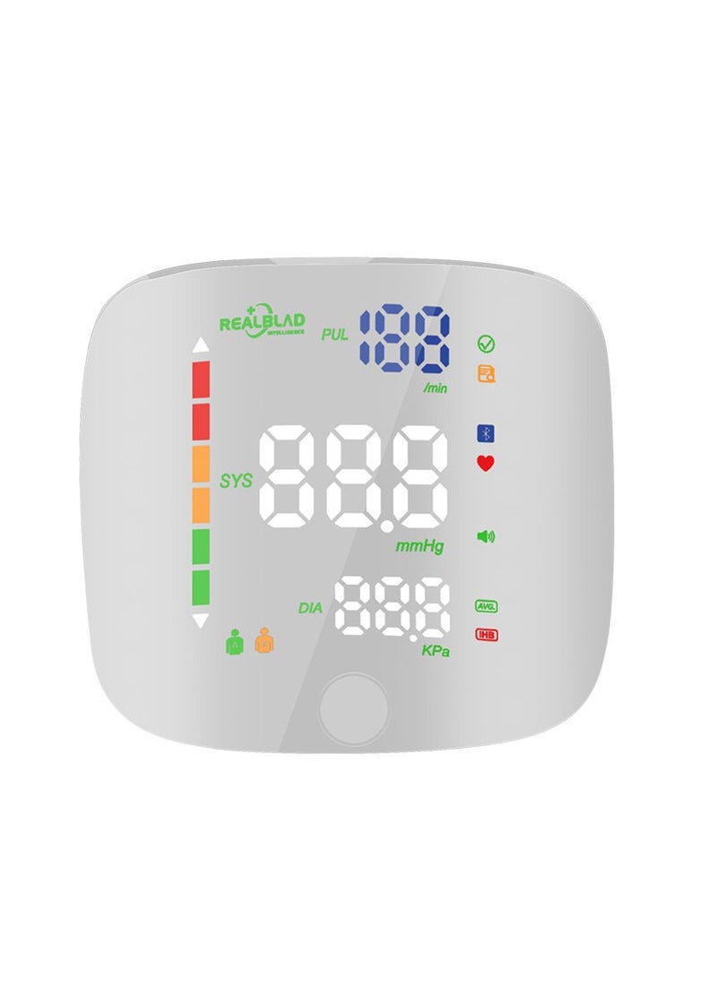 REALBLAD - Blood Pressure Monitor with Arabic Voice Broadcast, Rechargeable 2x99 Readings Memory Wrist BP Monitor, with LED Large Display (SILVER) - Image 1