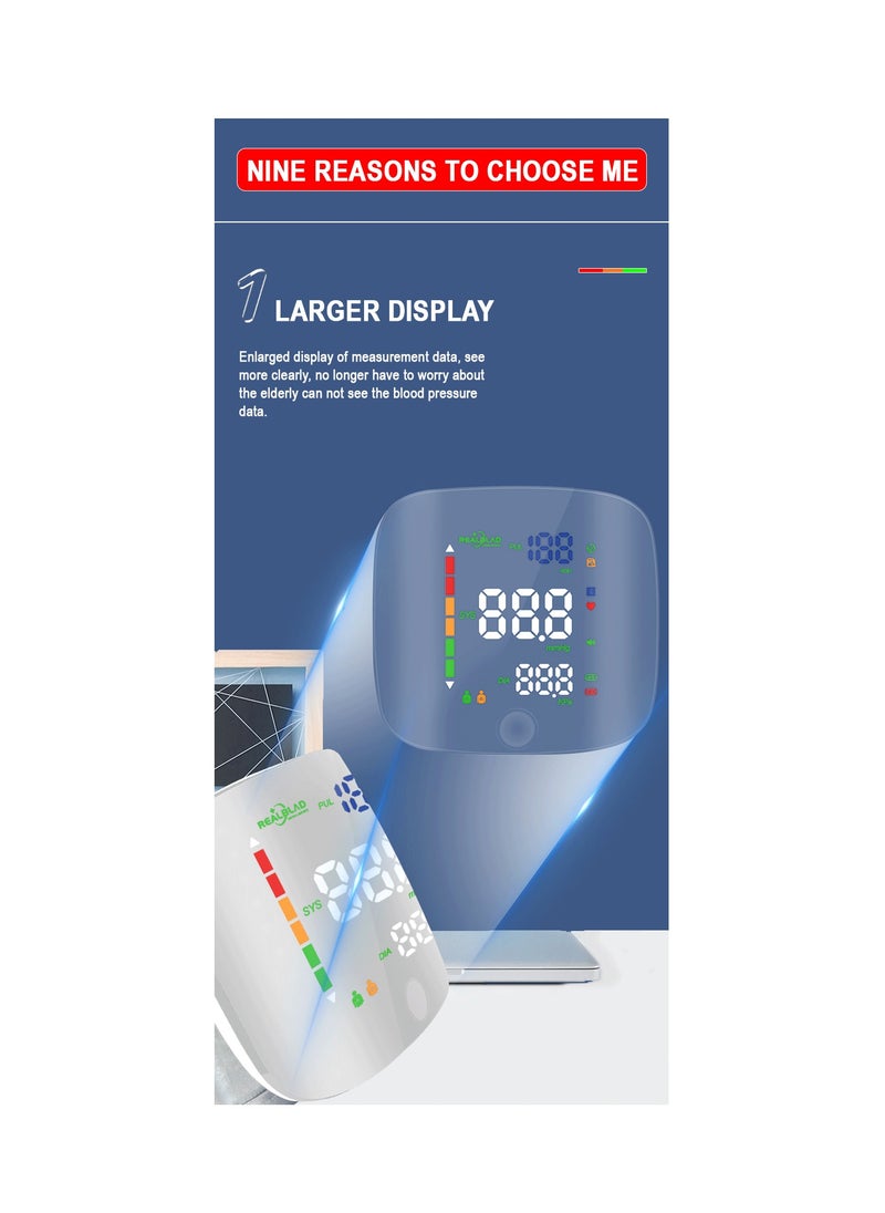 REALBLAD - Blood Pressure Monitor with Arabic Voice Broadcast, Rechargeable 2x99 Readings Memory Wrist BP Monitor, with LED Large Display (SILVER) - Image 1
