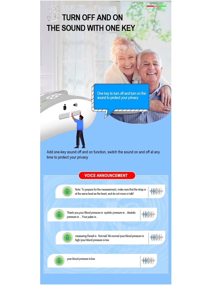 REALBLAD - Blood Pressure Monitor with Arabic Voice Broadcast, Rechargeable 2x99 Readings Memory Wrist BP Monitor, with LED Large Display (SILVER) - Image 1