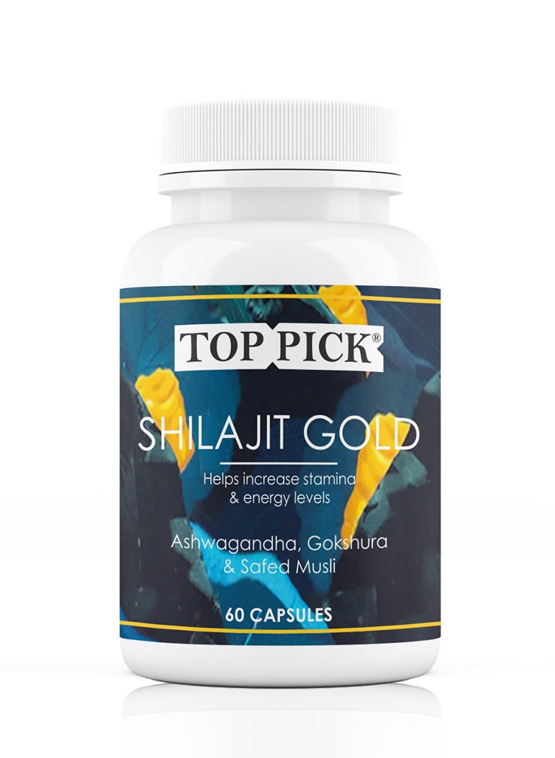 Top Pick 100% Pure Gold Shilajit Helps Increase Stamina & Energy Levels, 60 Capsules