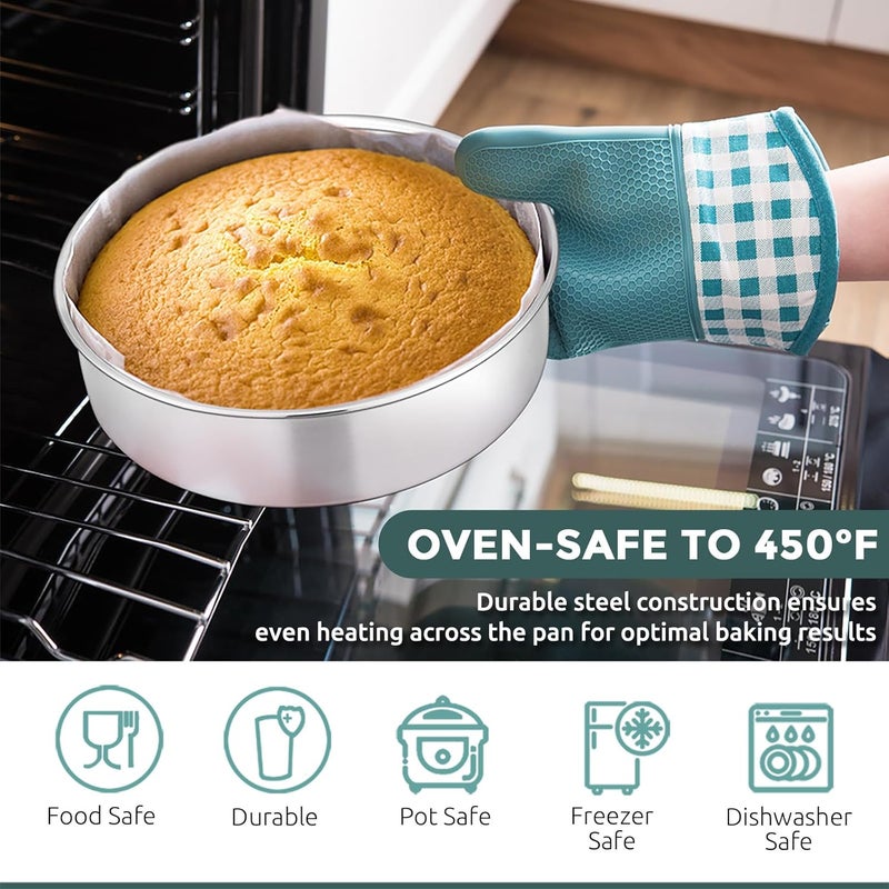 E-far 12-Piece Bakeware Sets, Stainless Steel Baking Pan Set Includes Cookie Sheet, Round Square Rectangle Cake Pans with Lids, Multi-Functional for Loaf Muffin Pizza, Non-toxic & Dishwasher Safe - Image 3