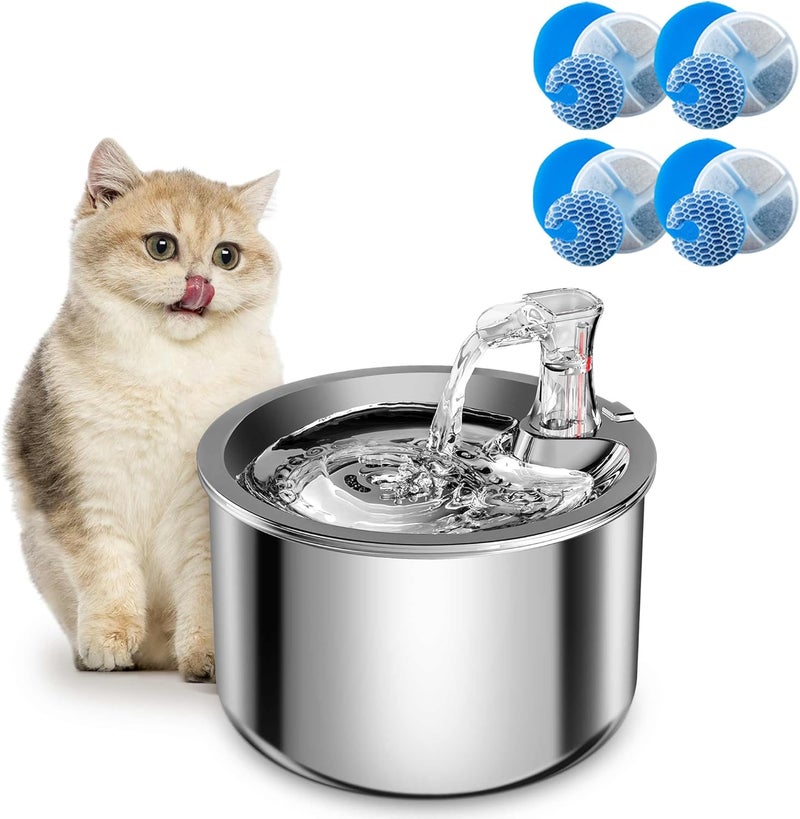 Stainless Steel Cat Water Fountain Filters 4 Pack Cat Fountain Filter Replacement, 3 Triple Filtration System, Activated Carbon Filters for 67oz/2L Automatic Pet Fountain Filter - Image 1