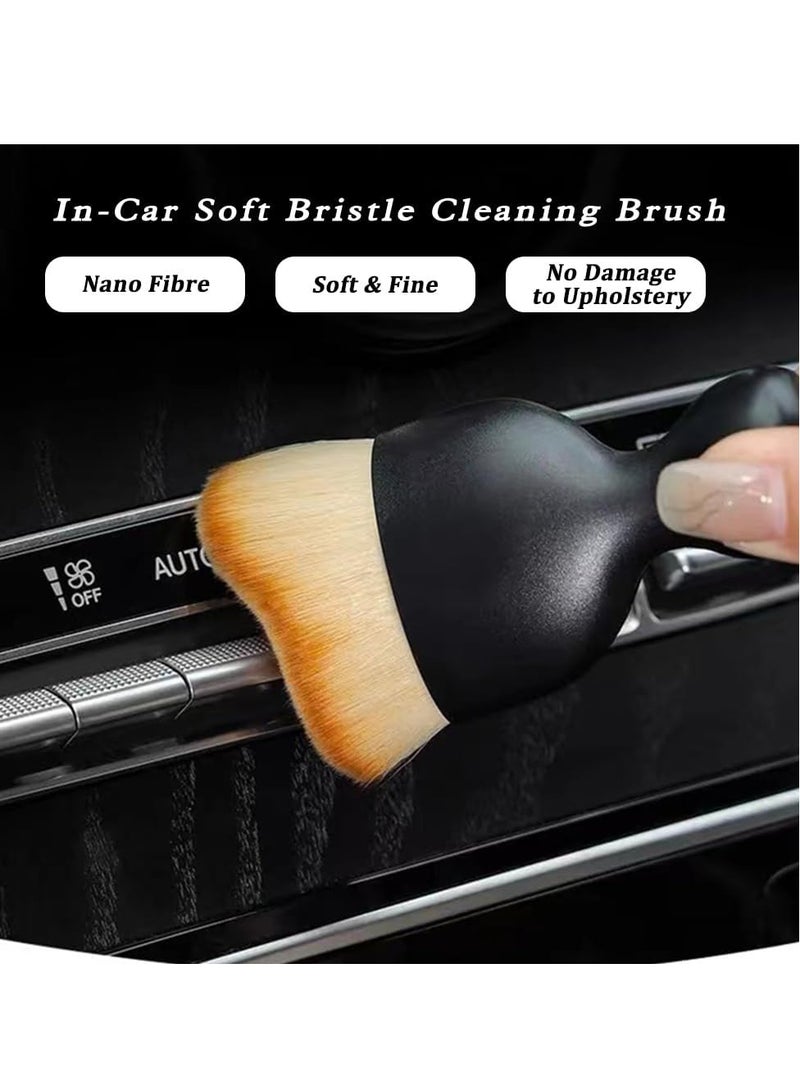 فرشاة تنظيف السيارات 4 قطع، فرشاة غسيل السيارات، فرشاة تنظيف السيارة من الداخل، فرشاة تنظيف داخلية مثالية للداخلية والخارجية ولوحة العدادات وفتحات التكييف والجلد والمحركات بشعيرات ناعمة (أصفر) - Image 5