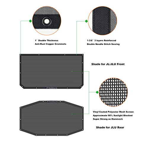 Shadeidea Sun Shade Top for Jeep Wrangler JL Unlimited (2018-2023) 4 Door Front and Rear 2 piece-Yellow Mesh Screen Sunshade JLU Top Cover UV Blocker with Grab Bag- 10 Year Warranty - Image 4