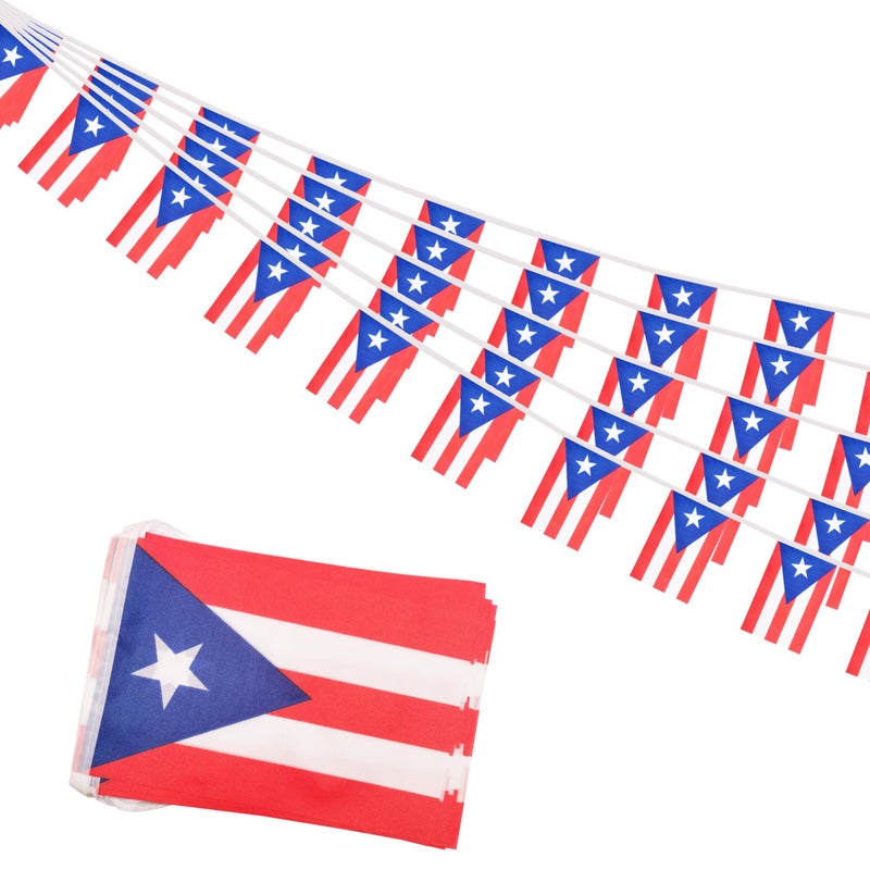 Rotenl Puerto Rico Small String Flags, 50 Feet 38 Pcs Puerto Rican Pennant Banner Bunting Flags, Patriotic Events, Independence Day, Country Festival, Commemoration, Decorations (Puerto Rico) - Image 1