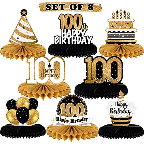 LINGTEER Happy 100th Birthday Table Honeycomb Centerpieces Cheers to 100th Birthday 100 Years Old Party Table Decorations Gift Sign - Image 1