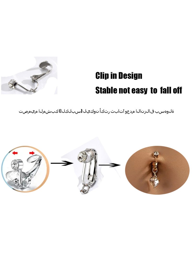 3pcs silvery fake belly ring set body jewelry set  piercing free Navel Ring set butterfly non piercing belly ring for Women  Clip On Belly Button Rings  for girls party graduation birthday wedding gifts - Image 2