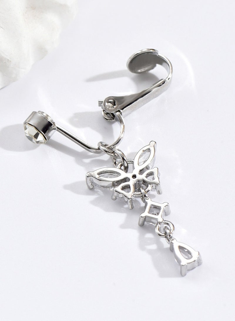 3pcs silvery fake belly ring set body jewelry set  piercing free Navel Ring set butterfly non piercing belly ring for Women  Clip On Belly Button Rings  for girls party graduation birthday wedding gifts - Image 4