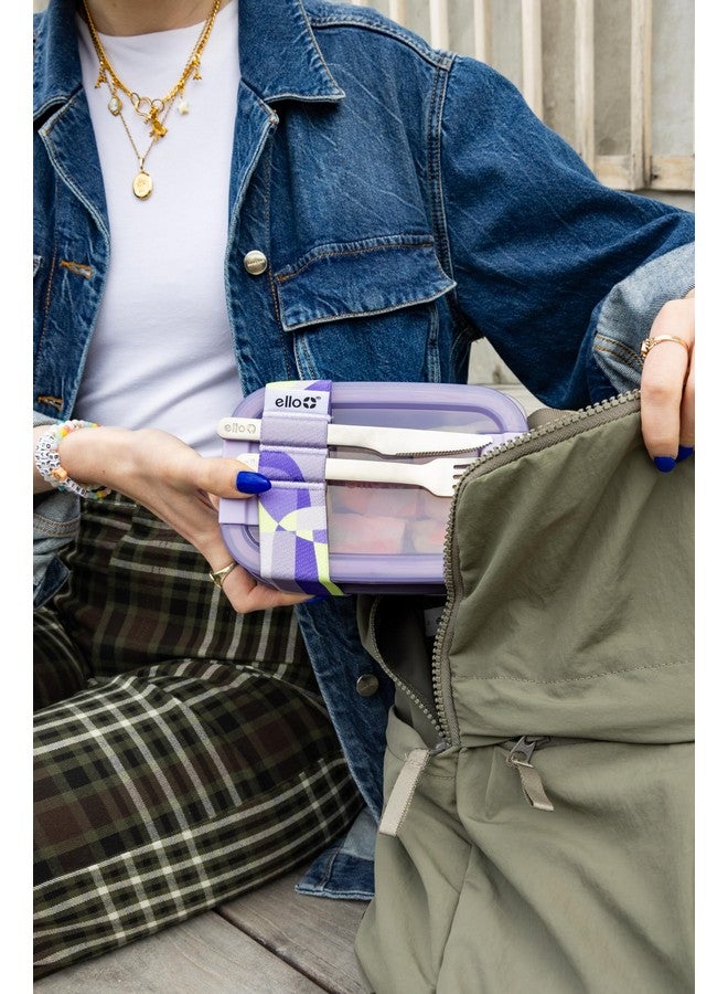 إلو علبة بينتو من إيلو، عبوة من قطعتين، مع أغطية بلاستيكية محكمة الغلق، وقاعدة سيليكون، وخالية من مادة BPA، وآمنة للاستخدام في الفريزر والميكروويف وغسالة الأطباق، وزهرة الوستارية. - Image 2