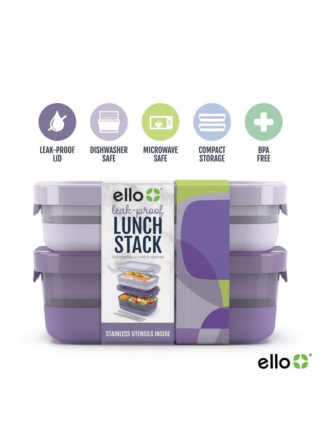 إلو علبة بينتو من إيلو، عبوة من قطعتين، مع أغطية بلاستيكية محكمة الغلق، وقاعدة سيليكون، وخالية من مادة BPA، وآمنة للاستخدام في الفريزر والميكروويف وغسالة الأطباق، وزهرة الوستارية. - Image 3