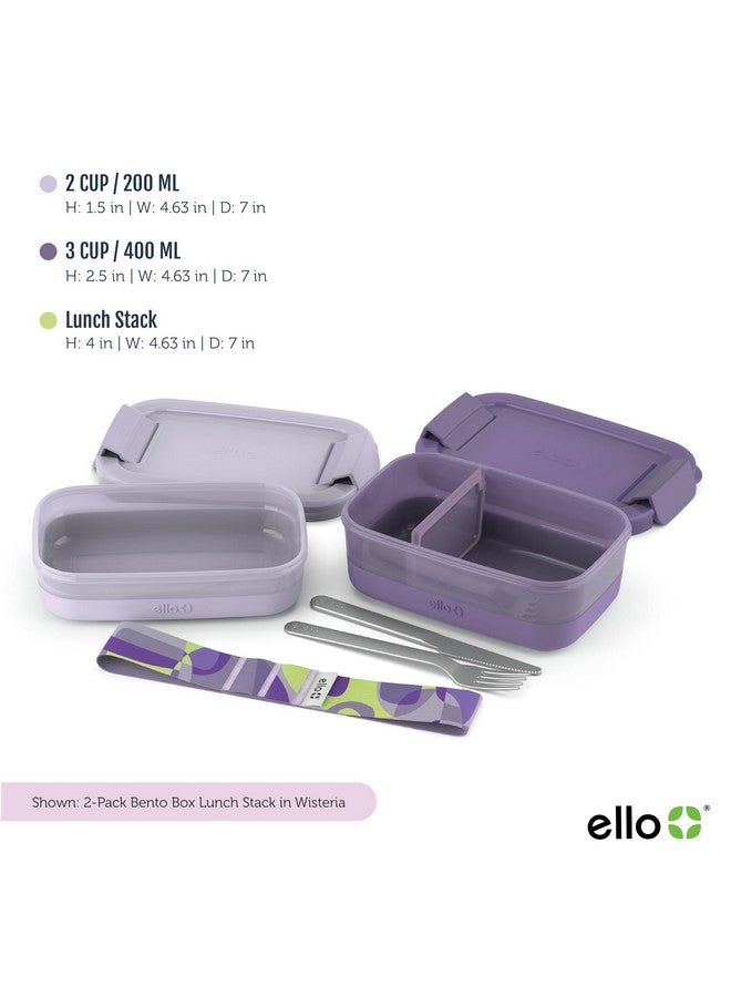 إلو علبة بينتو من إيلو، عبوة من قطعتين، مع أغطية بلاستيكية محكمة الغلق، وقاعدة سيليكون، وخالية من مادة BPA، وآمنة للاستخدام في الفريزر والميكروويف وغسالة الأطباق، وزهرة الوستارية. - Image 4
