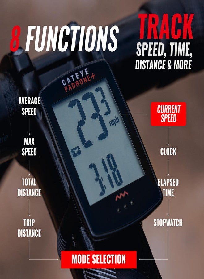 CATEYE Padrone Plus Bike Computer - Oversized Display Cyclocomputer, Wireless Speed Tracking for Cyclists, FlexTight™ Mount, Automatic Start/Stop, Backlight Display with Night Mode - Image 4