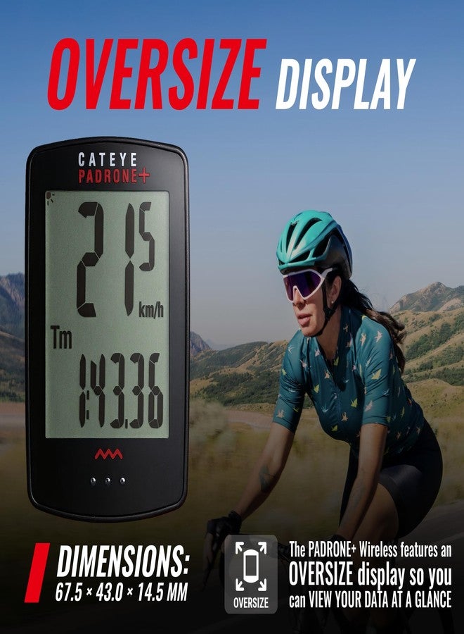 CATEYE Padrone Plus Bike Computer - Oversized Display Cyclocomputer, Wireless Speed Tracking for Cyclists, FlexTight™ Mount, Automatic Start/Stop, Backlight Display with Night Mode - Image 3