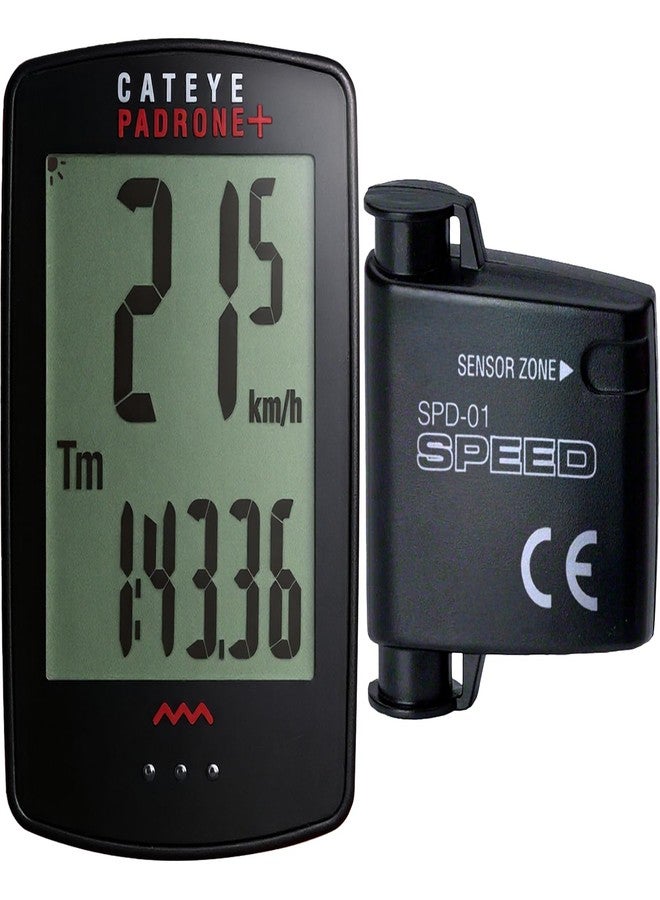 CATEYE Padrone Plus Bike Computer - Oversized Display Cyclocomputer, Wireless Speed Tracking for Cyclists, FlexTight™ Mount, Automatic Start/Stop, Backlight Display with Night Mode - Image 1