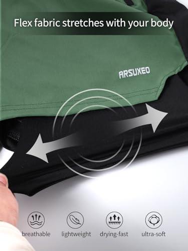 ARSUXEO Men's 2 in 1 Active Running Shorts with 2 Zipper and 1 Phone Pockets Army Green Small - Image 5