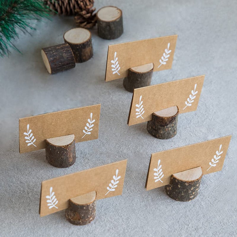 Jofefe Jofefe 20Pcs Wood Place Card Holders and 24Pcs Kraft Table Place Cards  Rustic Table Number Holders  Food Labels  Name Card Photo Picture Holders for Harvest Fall Thanksgiving Wedding Birthday Party. - Image 5
