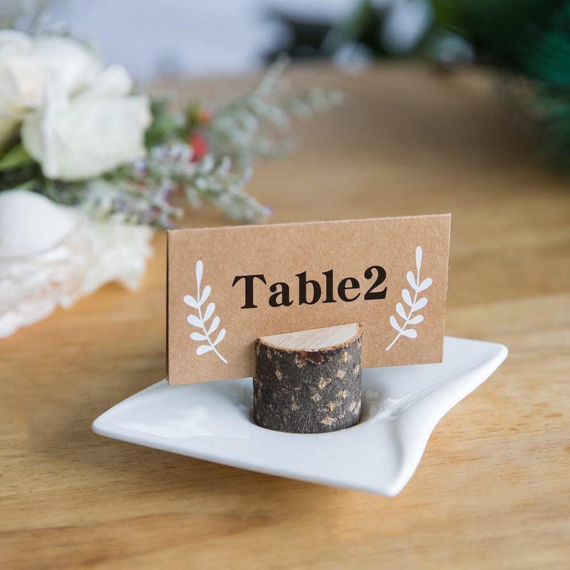 Jofefe Jofefe 20Pcs Wood Place Card Holders and 24Pcs Kraft Table Place Cards  Rustic Table Number Holders  Food Labels  Name Card Photo Picture Holders for Harvest Fall Thanksgiving Wedding Birthday Party. - Image 4
