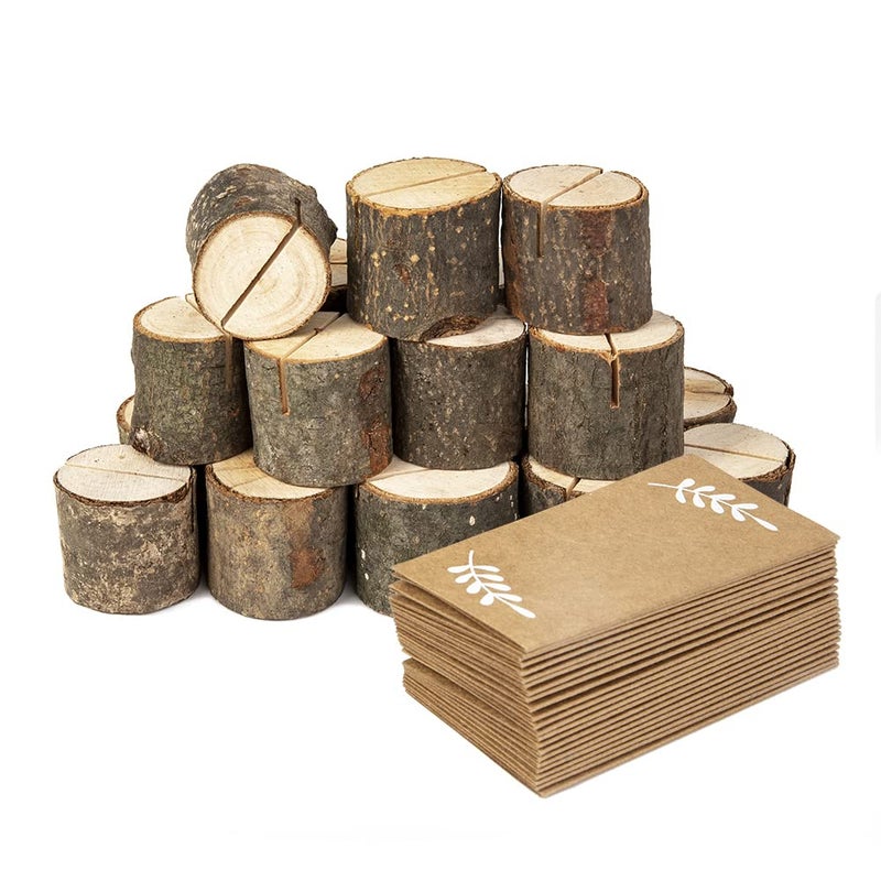 Jofefe Jofefe 20Pcs Wood Place Card Holders and 24Pcs Kraft Table Place Cards  Rustic Table Number Holders  Food Labels  Name Card Photo Picture Holders for Harvest Fall Thanksgiving Wedding Birthday Party. - Image 1