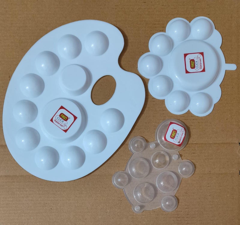 FIRST CLICK Painting Palettes for Art 301 no. 22X17 cm & Flower Shaped 14X9.5 cm, Turtle Shape13X9 cm Palettes Set of 3 pcs Pure White Plastic - Image 2