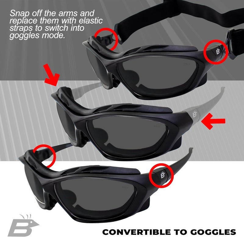 Birdz Eyewear Canopy Padded Motorcycle Sunglasses with Clear, Smoke & Yellow Lenses - Image 4