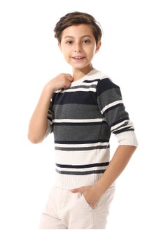 Andora Crew Neck Striped Boys Pullover - Navy Blue, Grey & Off White_ Navy Blue, Grey & Off White  - Image 2
