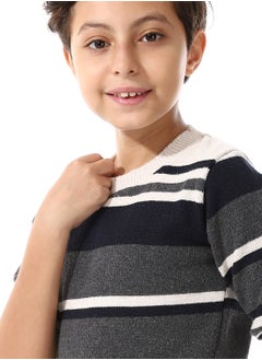 Andora Crew Neck Striped Boys Pullover - Navy Blue, Grey & Off White_ Navy Blue, Grey & Off White  - Image 4