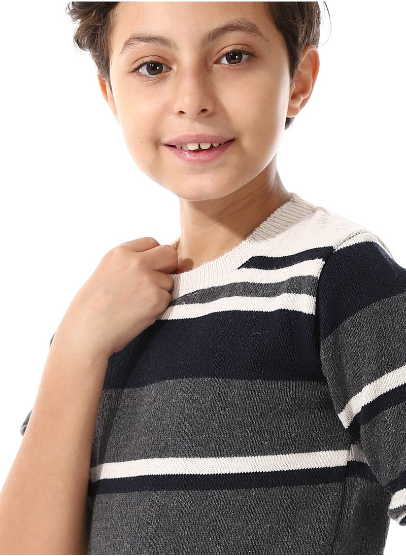 Andora Crew Neck Striped Boys Pullover - Navy Blue, Grey & Off White_ Navy Blue, Grey & Off White  - Image 4