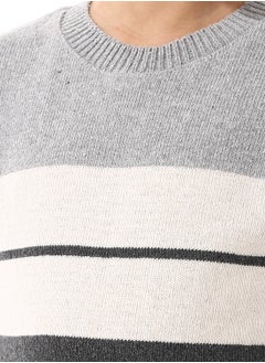 Andora Crew Neck Striped Boys Pullover - Navy Blue, Grey & Off White_ Navy Blue, Grey & Off White  - Image 5
