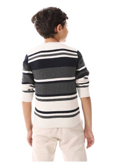Andora Crew Neck Striped Boys Pullover - Navy Blue, Grey & Off White_ Navy Blue, Grey & Off White  - Image 3