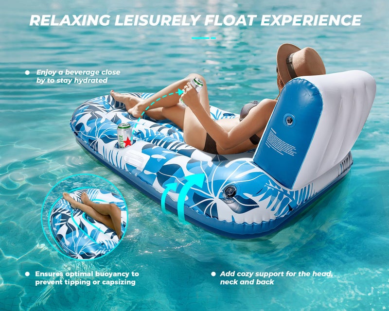 JCLEAL Pool Float Lounger 3 Person Inflatable Pool Floatie Raft Adult Oversized Recliner Tanning Lounge Chair Water Floaty Island Toy with Backrest Footrest Cup Holder fit Pool River Beach Lake Ocean - Image 4