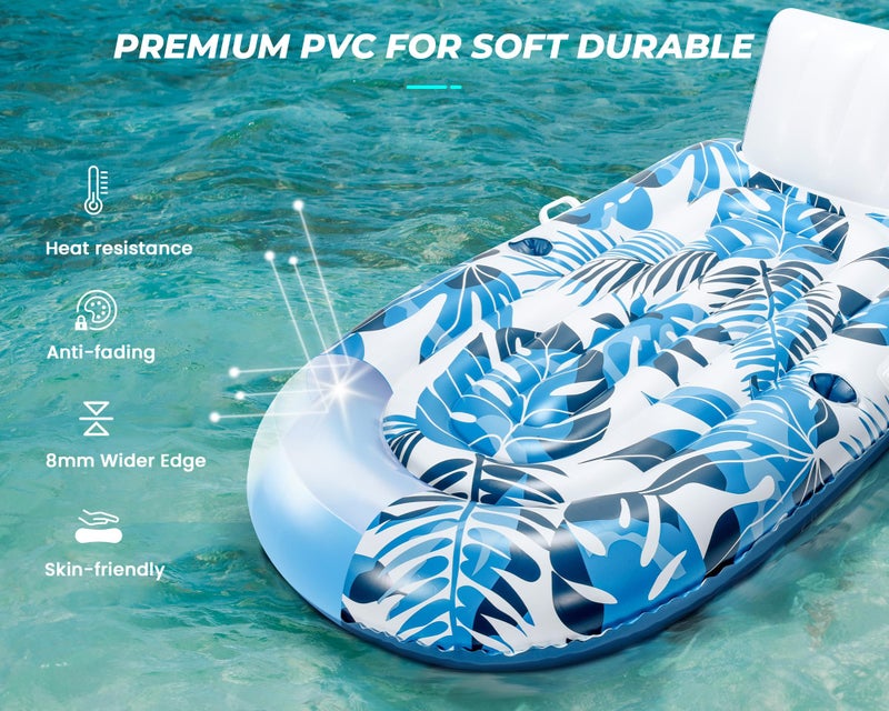 JCLEAL Pool Float Lounger 3 Person Inflatable Pool Floatie Raft Adult Oversized Recliner Tanning Lounge Chair Water Floaty Island Toy with Backrest Footrest Cup Holder fit Pool River Beach Lake Ocean - Image 2