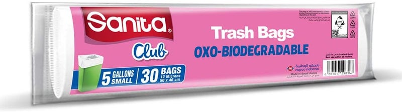 SANITA CLUB TRASH BAGS BIODEGRADABLE 5 GALLONS, 30 BAGS - White - Image 1