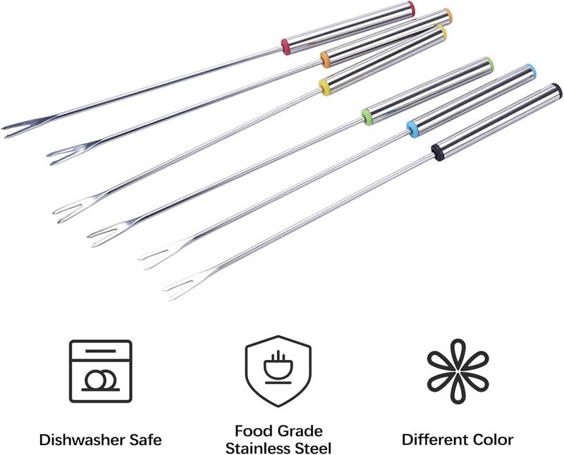 Flylin 12Pcs Stainless Steel Fondue Forks, 6 Color Cheese Fondue Forks with Heat Resistant Handle, Smores Sticks for Chocolate Fountain Roast Marshmallows Dessert Fruits(9.5 Inch) - Image 2