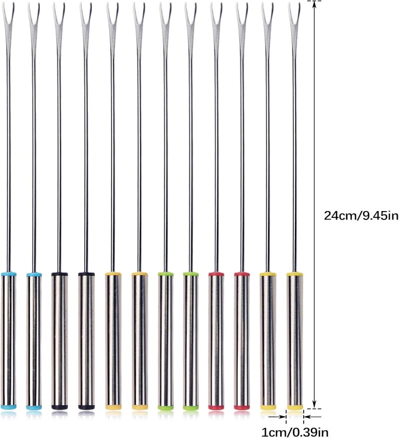 Flylin 12Pcs Stainless Steel Fondue Forks, 6 Color Cheese Fondue Forks with Heat Resistant Handle, Smores Sticks for Chocolate Fountain Roast Marshmallows Dessert Fruits(9.5 Inch) - Image 3