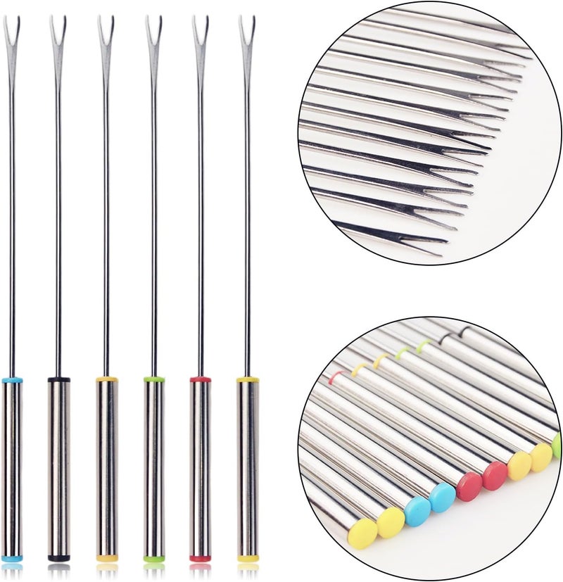 Flylin 12Pcs Stainless Steel Fondue Forks, 6 Color Cheese Fondue Forks with Heat Resistant Handle, Smores Sticks for Chocolate Fountain Roast Marshmallows Dessert Fruits(9.5 Inch) - Image 4