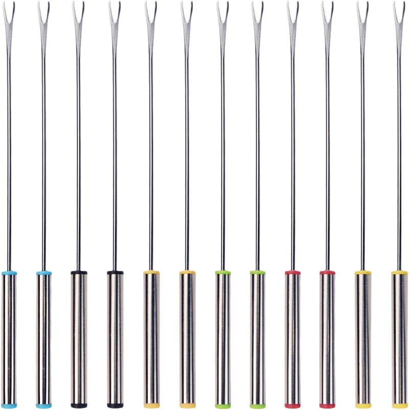 Flylin 12Pcs Stainless Steel Fondue Forks, 6 Color Cheese Fondue Forks with Heat Resistant Handle, Smores Sticks for Chocolate Fountain Roast Marshmallows Dessert Fruits(9.5 Inch) - Image 1