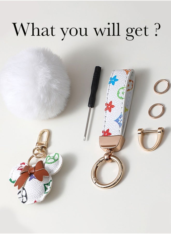 Elegant metal and plaid leather keychain set with a fluffy faux fur pom-pom and Mickey charm. Stylish keychain for women, featuring golden accents and multiple key rings for functionality. Includes a plaid leather strap and matching accessories, making it a perfect gift choice. - pzsku/ZC623DD23A4B8BA8AEB6DZ/45/_/1735328609/e6101876-cf73-4ff7-b5dc-679609b7c239