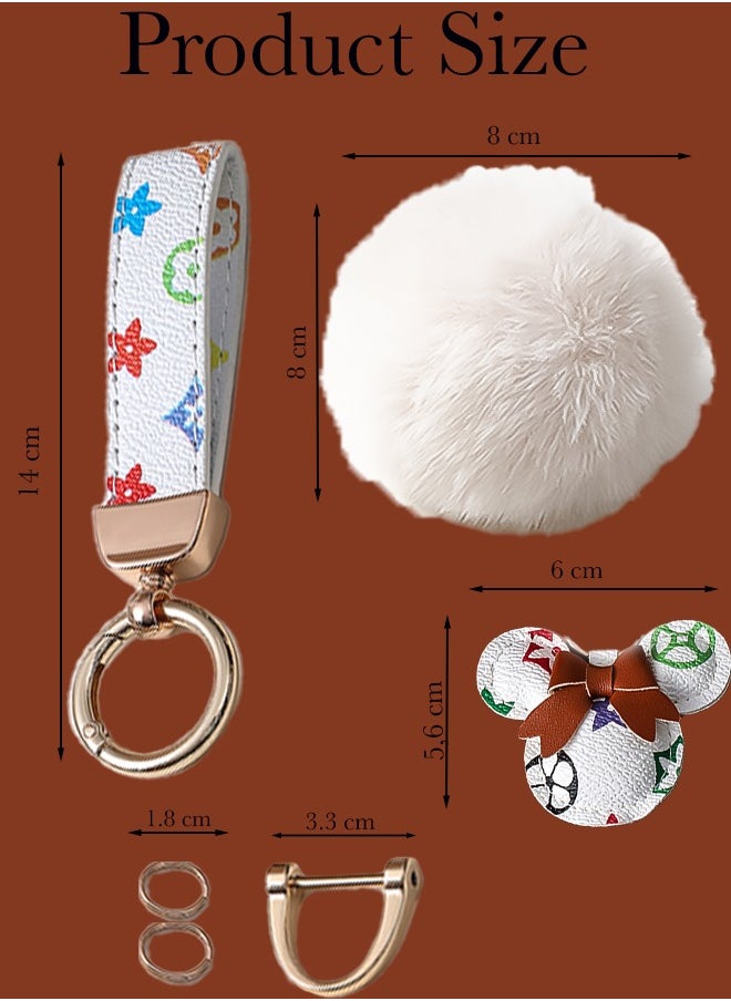 Elegant metal and plaid leather keychain set with a fluffy faux fur pom-pom and Mickey charm. Stylish keychain for women, featuring golden accents and multiple key rings for functionality. Includes a plaid leather strap and matching accessories, making it a perfect gift choice. - pzsku/ZC623DD23A4B8BA8AEB6DZ/45/_/1735328628/0878d8fa-68b4-4a9f-930c-fa466473a7ed