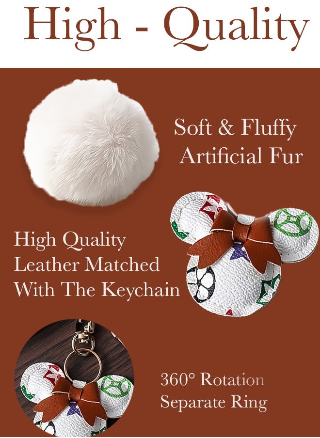 Elegant metal and plaid leather keychain set with a fluffy faux fur pom-pom and Mickey charm. Stylish keychain for women, featuring golden accents and multiple key rings for functionality. Includes a plaid leather strap and matching accessories, making it a perfect gift choice. - pzsku/ZC623DD23A4B8BA8AEB6DZ/45/_/1735328629/308a2fd2-f4b8-4e49-8554-c25a2ce84ccc