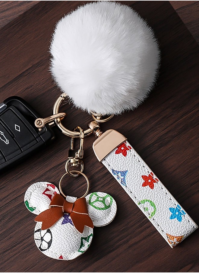 Elegant metal and plaid leather keychain set with a fluffy faux fur pom-pom and Mickey charm. Stylish keychain for women, featuring golden accents and multiple key rings for functionality. Includes a plaid leather strap and matching accessories, making it a perfect gift choice. - pzsku/ZC623DD23A4B8BA8AEB6DZ/45/_/1735328658/bd4a6c6b-78eb-4158-a85f-04299f366bd7
