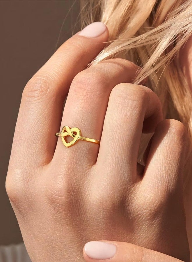 ChicSilver Promise Ring Gold Plated Heart Rings Minimalist Love Knot Rings for Womens Rings Size 7 - Image 3