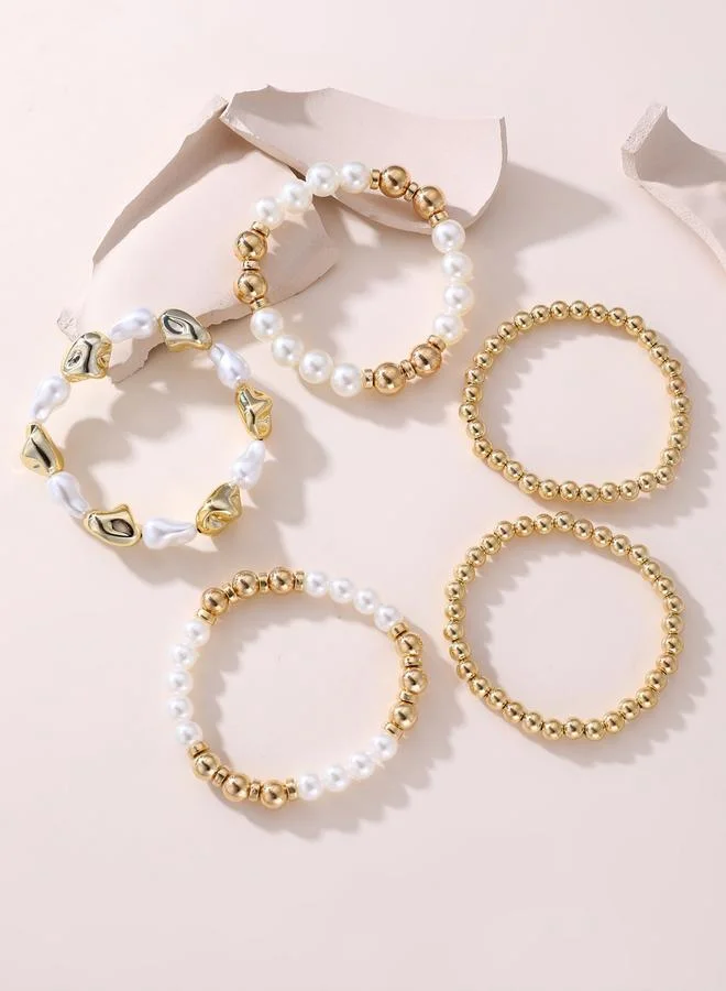 تايك تو مجموعة من 5 أساور يد مزينة باللؤلؤ الصناعي والخرز