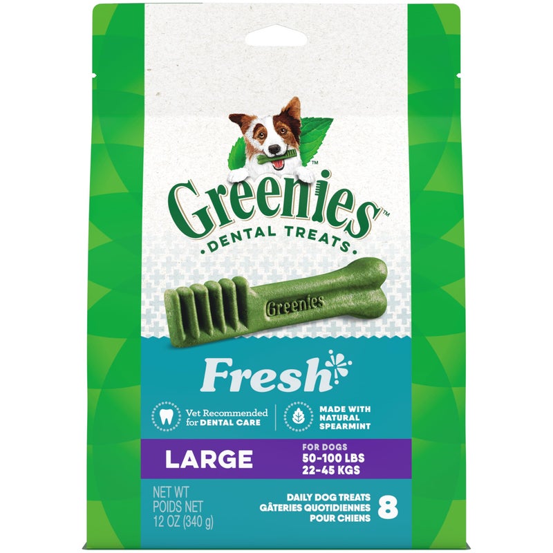 Greenies Veterinarian-Recommended Natural Dental Dog Treats Large Size, Fresh Flavor, 12 oz. Pack, 8 Count - Image 1
