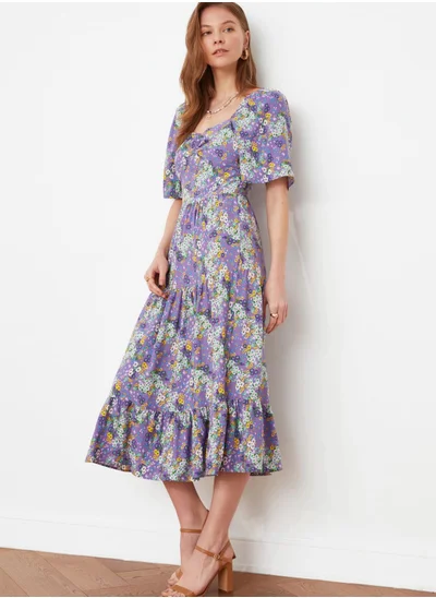 trendyol Balloon Sleeve Floral Print Dress