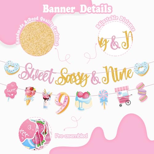 JUYRLE Sweet Sassy And Nine Birthday Decorations 9th Birthday Decorations For Girls With Donut Banner Sweet Cake Topper 9th Foil Balloon For 9th Donut Themed Party Decor Sweet Nine Party Supplies - Image 5