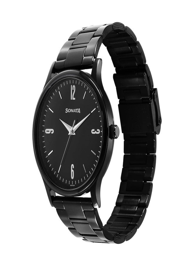 Sonata Aspire Quartz Analog Black Dial Black Stainless Steel Strap Watch for Men - NT77105NM04W - Image 3