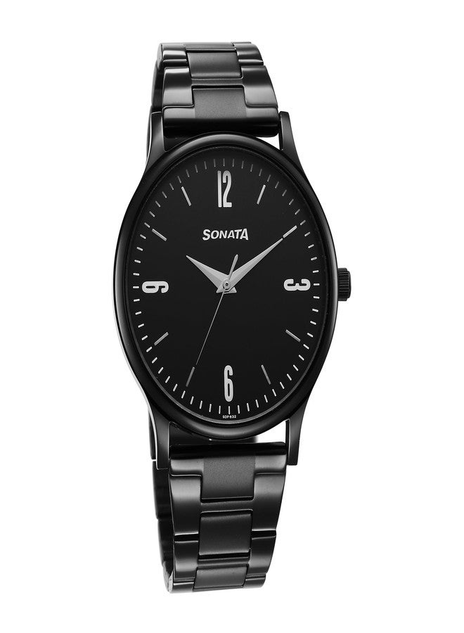 Sonata Aspire Quartz Analog Black Dial Black Stainless Steel Strap Watch for Men - NT77105NM04W - Image 1