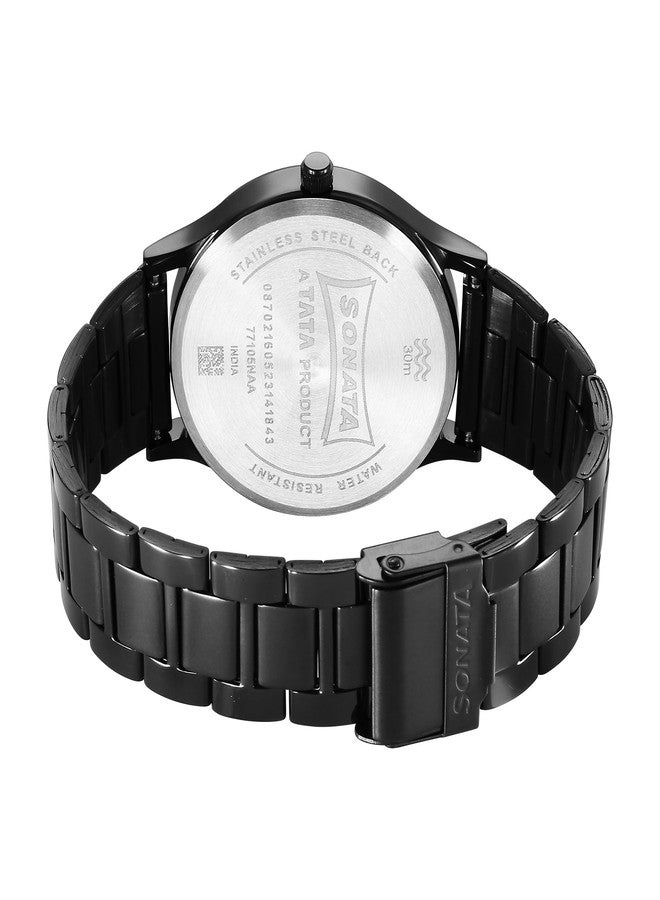 Sonata Aspire Quartz Analog Black Dial Black Stainless Steel Strap Watch for Men - NT77105NM04W - Image 4
