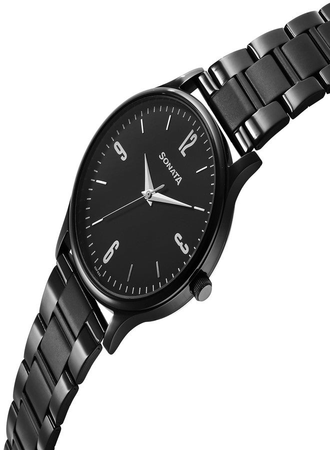 Sonata Aspire Quartz Analog Black Dial Black Stainless Steel Strap Watch for Men - NT77105NM04W - Image 2